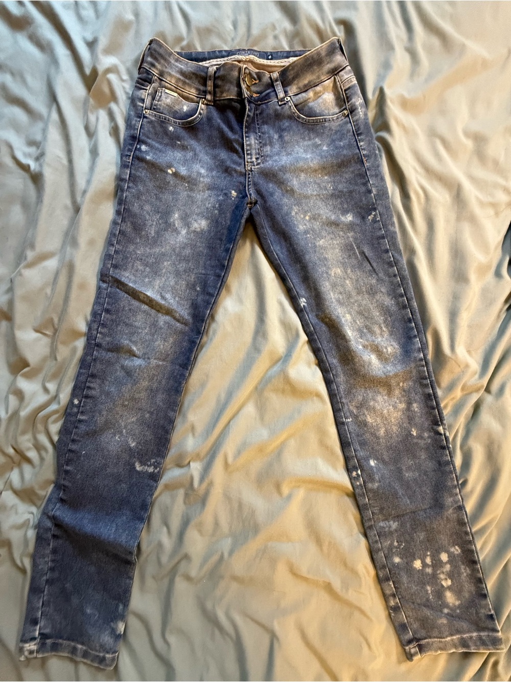 Women's Skinny Jeans with Paint-Splatter Detail — Dark Blue